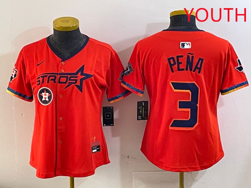 Youth Houston Astros #3 Pena Orange Fourth generation Joint Name Nike 2025 MLB Jersey style 7->youth mlb jersey->Youth Jersey